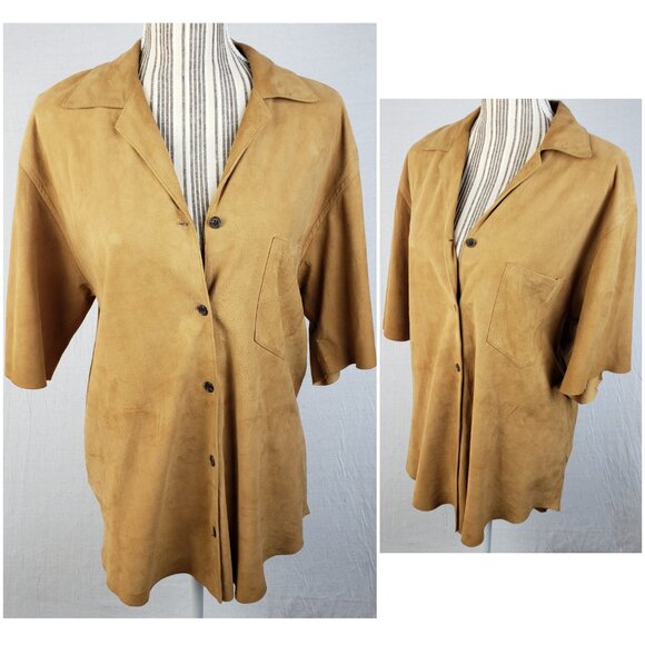 Vintage Banana Republic Safari Leather Suede Shirt Button-Up Casual sz M Unisex - Picture 1 of 11